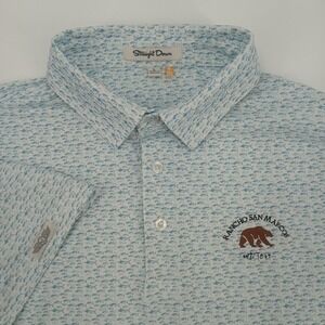 Straight Down Mens Golf Polo Shirt Blue Fish Print Rancho San Marcos Bear Large